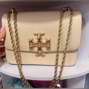 Tory Burch Beige Shoulder Bag with Gold Accents